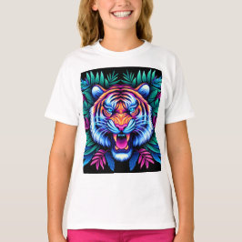 Camiseta Neon Tiger e folhas da selva