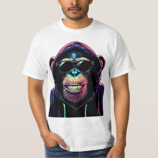 Camiseta Neon Vibe – Stylish Chimpanzee in Hoodie and Sungl