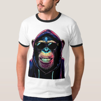 Camiseta Neon Vibe – Stylish Chimpanzee in Hoodie and Sungl