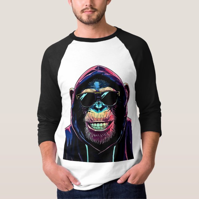 Camiseta Neon Vibe – Stylish Chimpanzee in Hoodie and Sungl (Frente)
