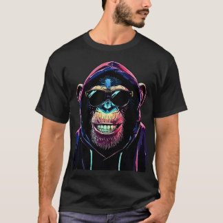 Camiseta Neon Vibe – Stylish Chimpanzee in Hoodie and Sungl