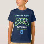 Camiseta Neon Video Game Arcade Birthday Shirt<br><div class="desc">Camiseta perfeita para a Festa de aniversário de videogame do seu filho! Você pode alterar a cor e o tamanho do texto clicando em 'Personalizar' e em 'Editar usando a Ferramenta de Design'. Verifique a coleção de grupos de jogos de vídeo neon para obter mais itens correspondentes. Personalize o seu...</div>