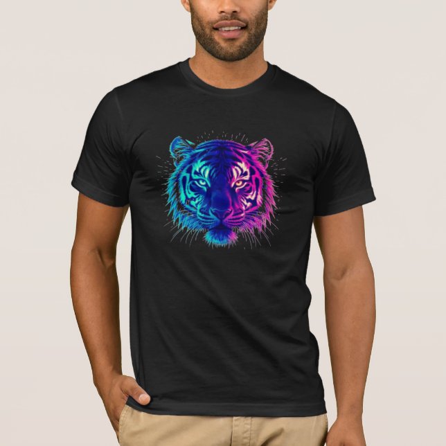 Camiseta Neon White Tiger – Glowing Cyberpunk Wildlife Art (Frente)