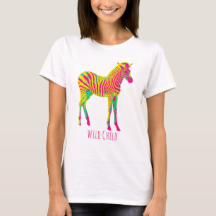 Camiseta Neon Zebra Baby Animal Wild Child Funky Retro