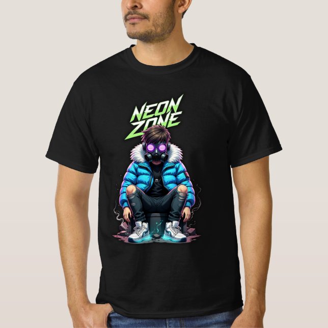 Camiseta NEON ZONE – Cyberpunk Chill Crew Graphic T-Shirt (Frente)