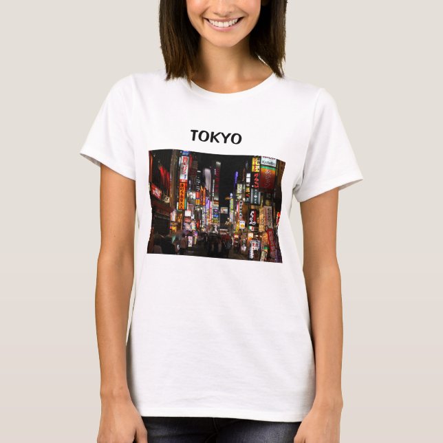 Camiseta Neons de Tóquio por noite no Japão (Frente)
