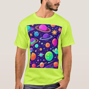 Camiseta Neons Fluidos: Planetas e Estrelas