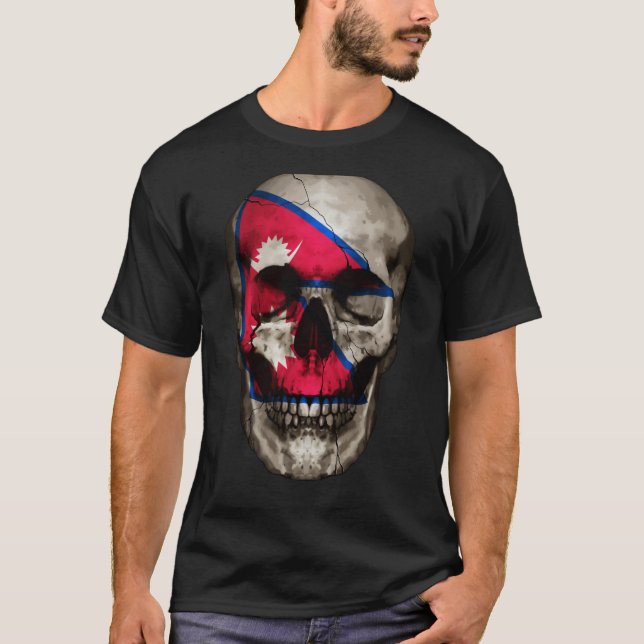 Camiseta Nepal Flag Skull Nepalese Roots Proud Patriotic (Frente)
