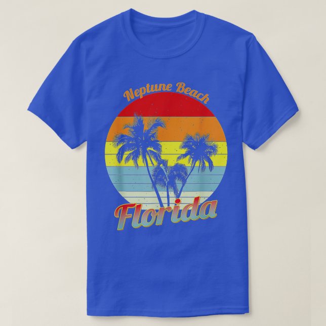 Camiseta Neptune Beach Florida Retro Tropical Palm Trees Va (Frente do Design)