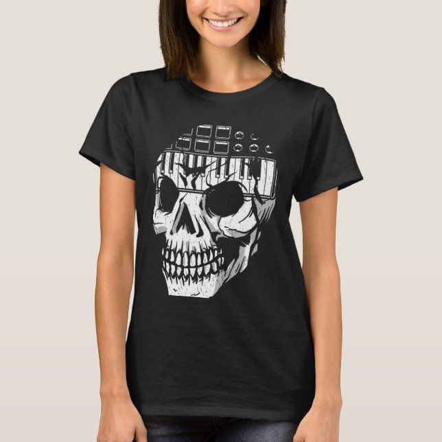 Camiseta Nerd analógico modular Synthesizer Skull Music Syn (Frente)