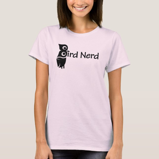 Camiseta Nerd de aves e Coruja Rosa (Frente)