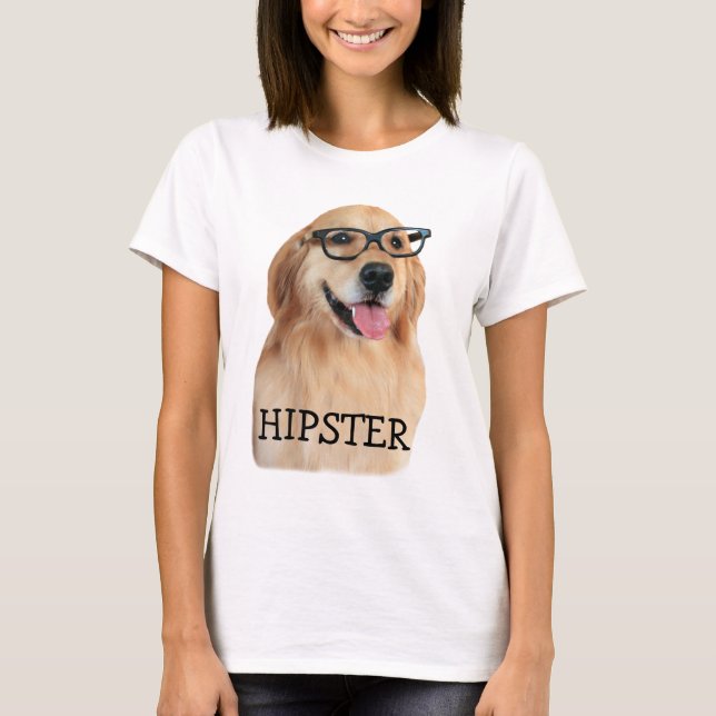 Camiseta Nerd do hipster do golden retriever (Frente)