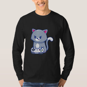 Camiseta Nerd Gamer Cat Videogame Controller Kitten Cut