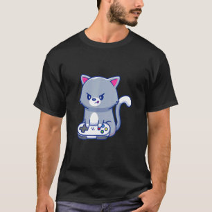 Camiseta Nerd Gamer Cat Videogame Controller Kitten Cut