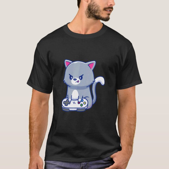 Camiseta Nerd Gamer Cat Videogame Controller Kitten Cut (Frente)
