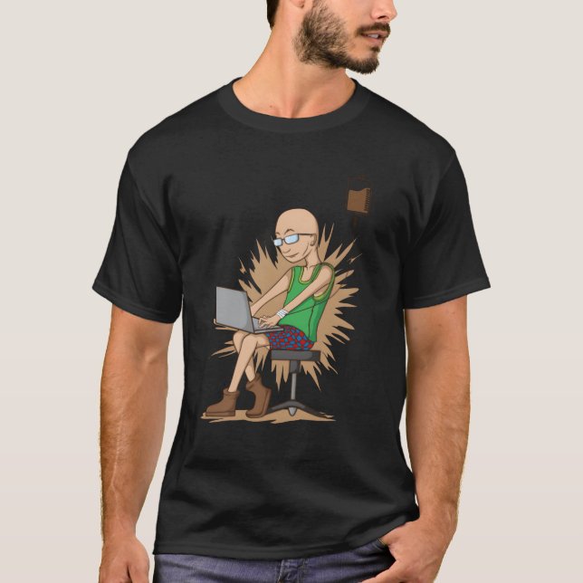 Camiseta Nerd que bebe café cortando pendurado no gotejamen (Frente)