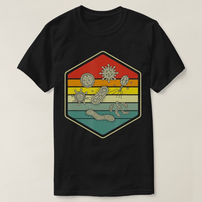 Camiseta Nerd Retro-Science Gift Microbiology Bacteria Biol (Frente do Design)