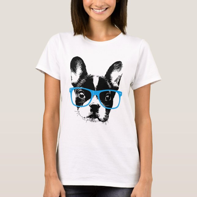 Camiseta Nerdy Cachorro Francês hipster (Frente)