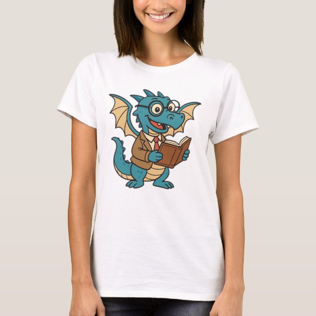 Camiseta Nerdy Dragon Reading a Book (Frente)