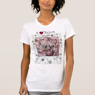 CAMISETA NESTE DE PÁSSAROS, FLORES DE PRIMAVERA DE PINCO D