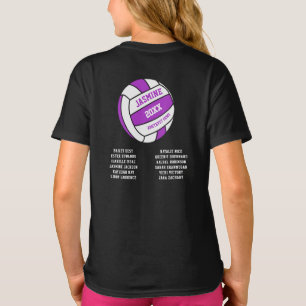 Camiseta Netball com nomes de branco roxo e nomes de T-Shir