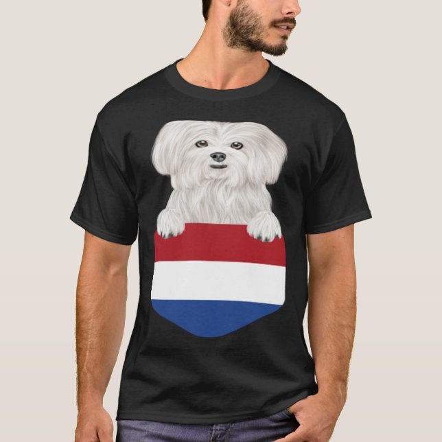 Camiseta Netherlands Flag Maltese Dog In Pocket (Frente)