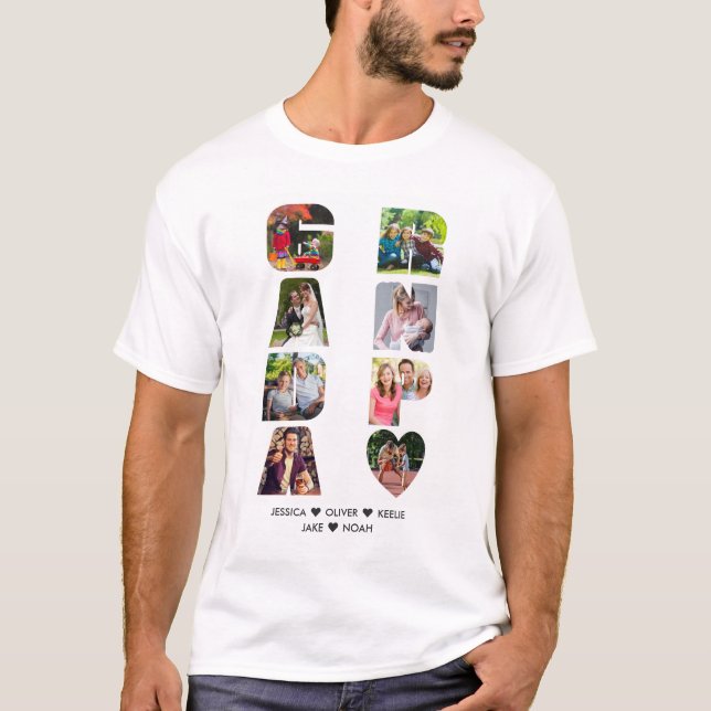 Camiseta NETOS de Colagem de Fotografias GRANDPA Nome Letra (Frente)