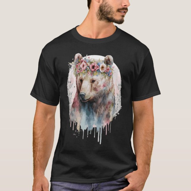 Camiseta Neurocola Artística Cinza Urso Flor Coroa (Frente)