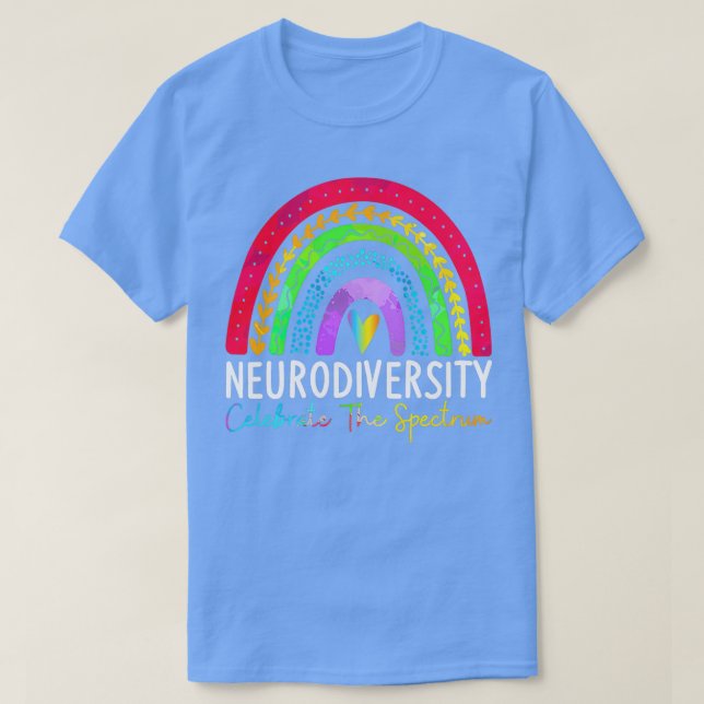 Camiseta NeuroDiversidade Autismo Espectro ASD ADHD Arco-Ír (Frente do Design)