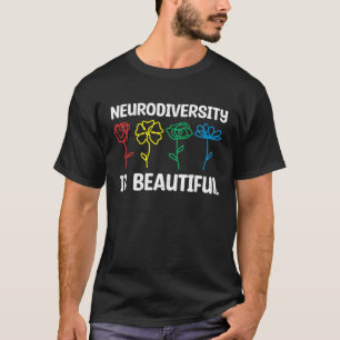 Camiseta Neurodiversidade Belas Flores de Arco-Íris Conscie