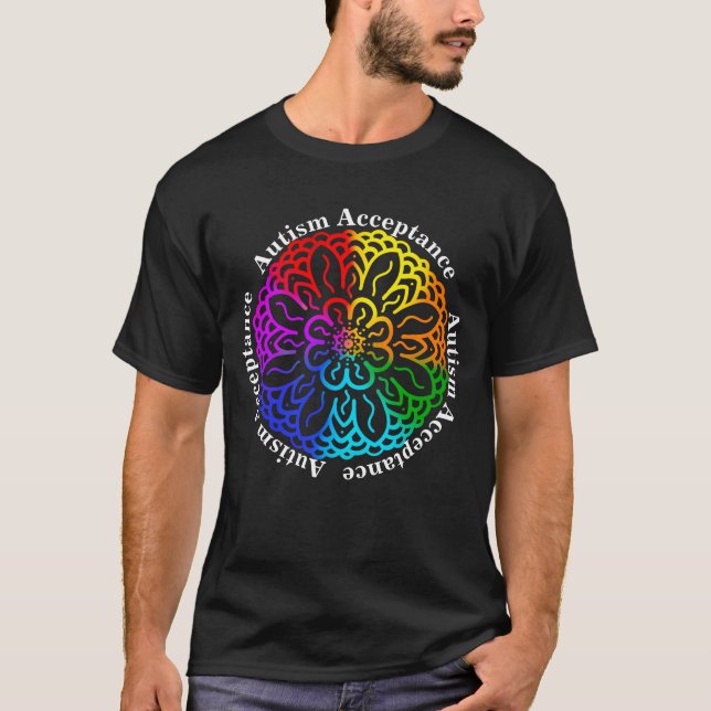 Camiseta Neurodiversity Autismo Aceitação do Rainbow Mandal (Frente)