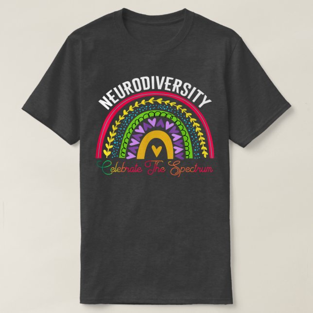 Camiseta Neurodiversity Autismo Spectrum ASD ADHD Rainbow B (Frente do Design)