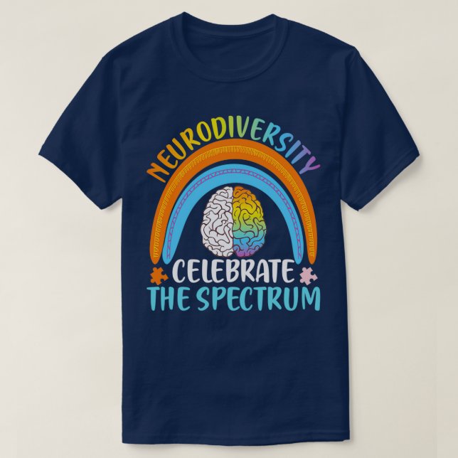 Camiseta Neurodiversity Autismo Spectrum ASD ADHD Rainbow B (Frente do Design)