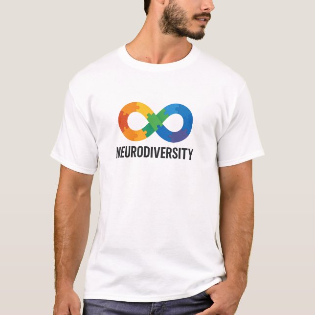 Camiseta Neurodiversity Rainbow Infinity Quebra-cabeça Desi (Frente)