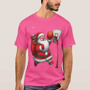 Camiseta Neve de Natal jogador de basquete do Papai Noel