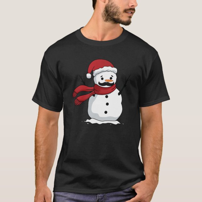 Camiseta Neve engraçado com bigode e cenoura (Frente)