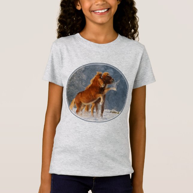 Camiseta Neve islandêsa do jogo do potro dos cavalos (Frente)