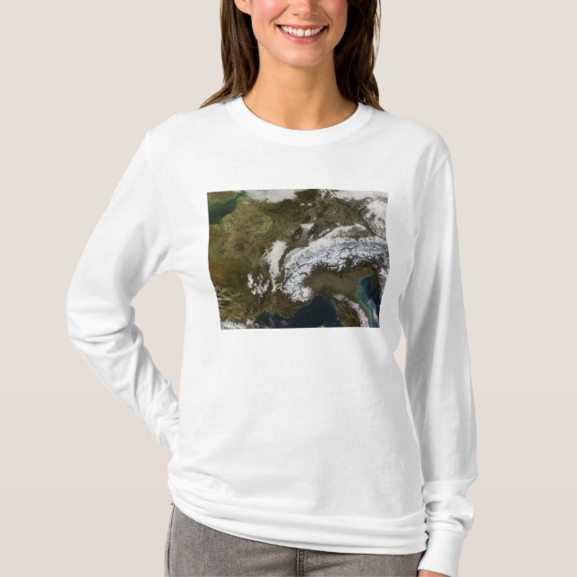 Camiseta Neve, nevoeiro e nuvens baixas na Europa Ocidental (Frente)