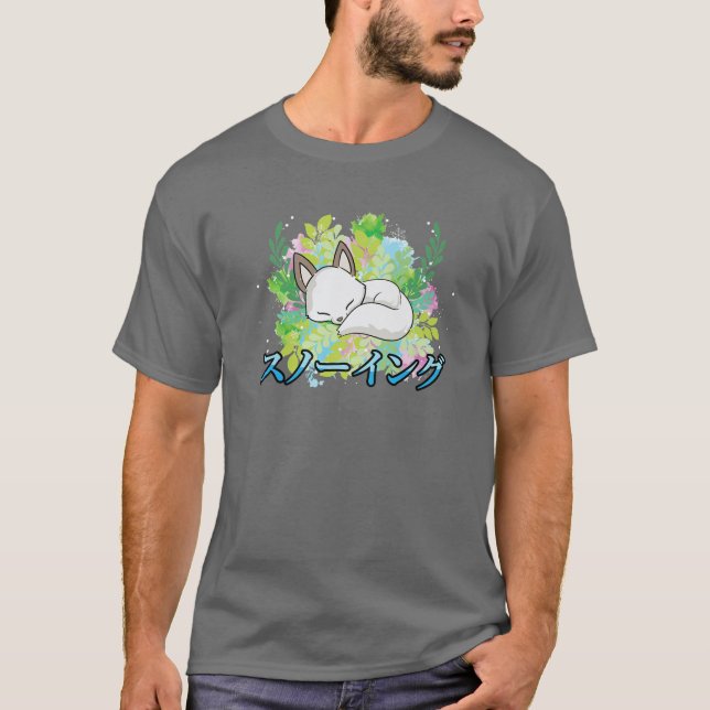 Camiseta Neve - Raposa de inverno de Animação Kawaii Cuta - (Frente)