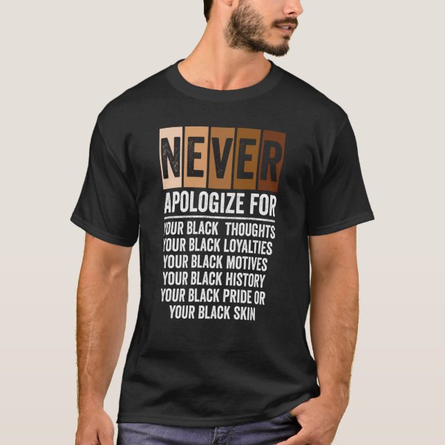 Camiseta Never Apologize Black History Month BLM Melanin Pr (Frente)