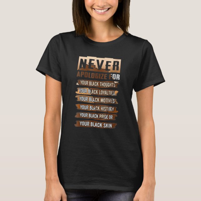 Camiseta Never Apologize Black History Month BLM Melanin Pr (Frente)