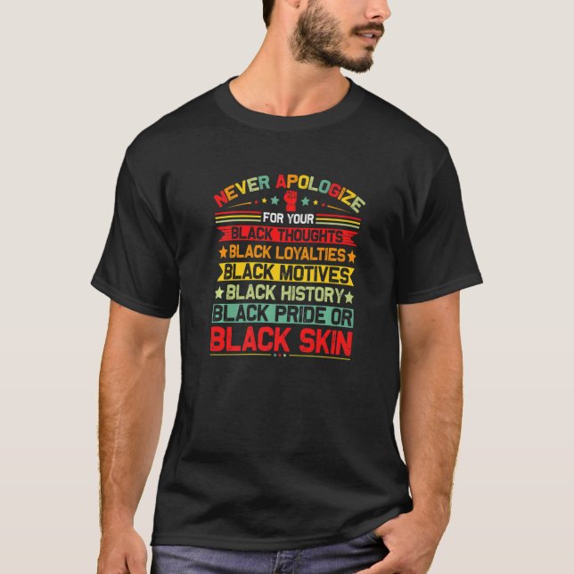 Camiseta Never Apologize Black History Month BLM Melanin Pr (Frente)