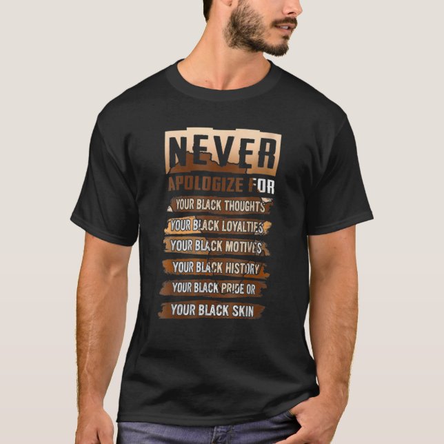 Camiseta Never Apologize Black History Month BLM Melanin Pr (Frente)