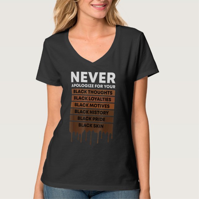 Camiseta Never Apologize Black History Month BLM Melanin Pr (Frente)