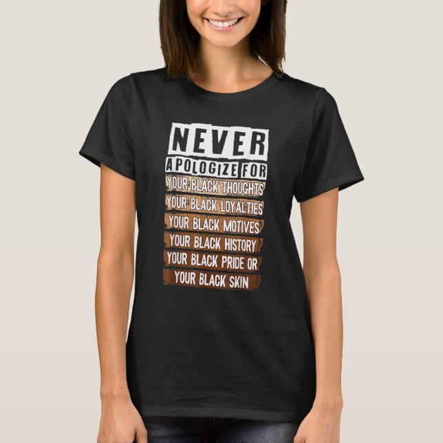Camiseta Never Apologize Black History Month BLM Melanin Pr (Frente)