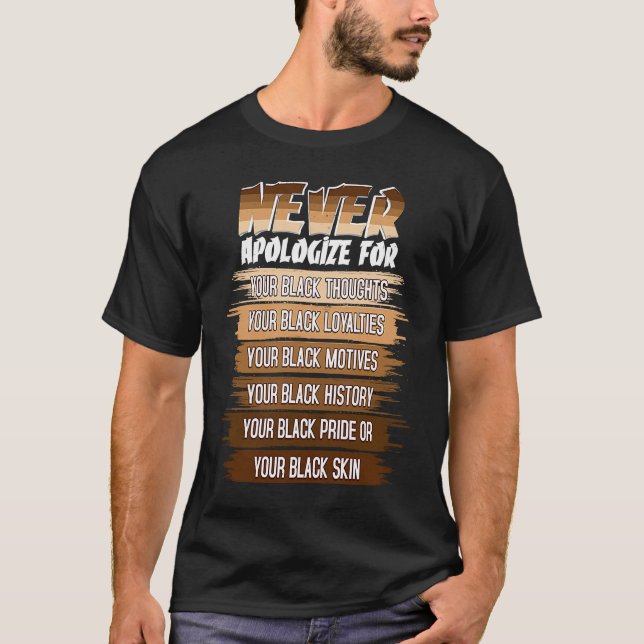 Camiseta Never Apologize Black History Month BLM Melanin Pr (Frente)