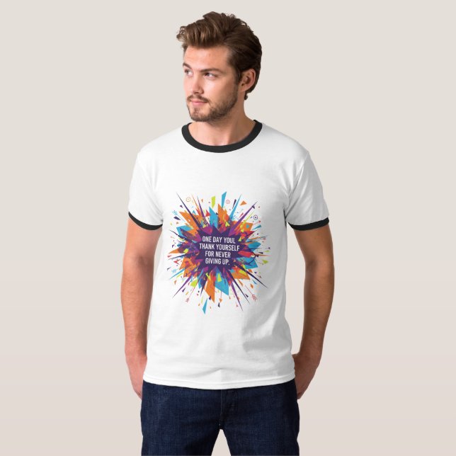 Camiseta "Never Give Up - Exploding Motivation T-Shirt" (Frente Completa)