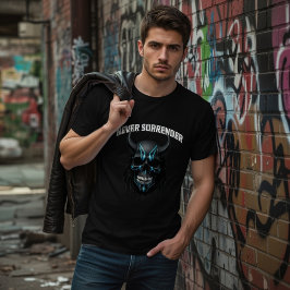 Camiseta Never Surrender Cyberpunk Skull T-Shirt