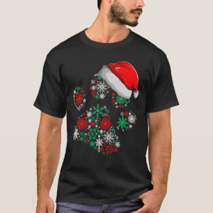 Camiseta Neves Flocos de Cachorro Pata Papai Noel Chapéu Ma