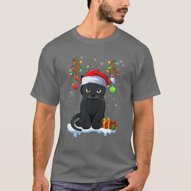 Camiseta Névoa Negra Natal Antlers Engraçados Xmas Ca (Frente)